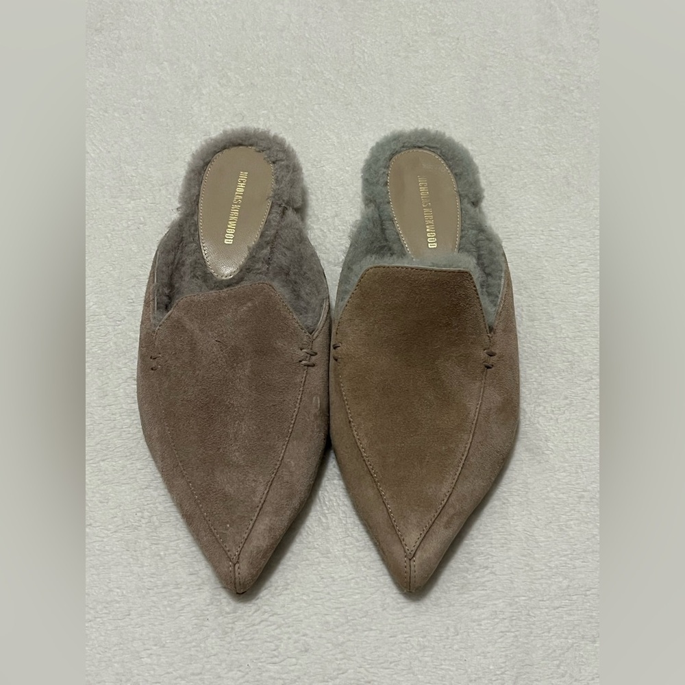 Nicholas Kirkwood Taupe Beya Flat with Shearling Mule